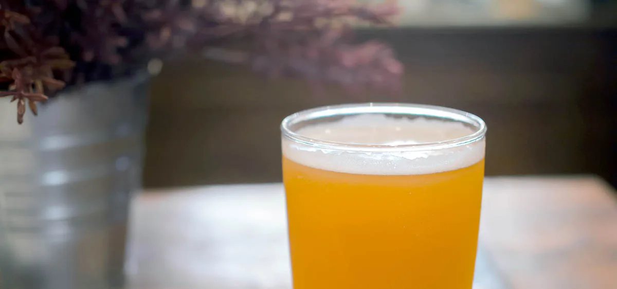 Une NEIPA servie dans un verre de style pinte